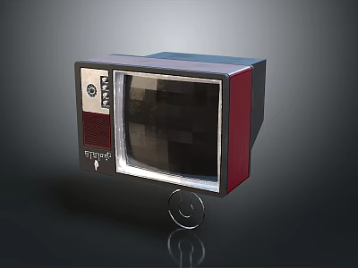 Vintage Television Design With Red Black Casing And Black White Screen POWER Button 3d model