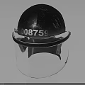 Glossy Black Spherical Helmet With Transparent Visor And Number 008759