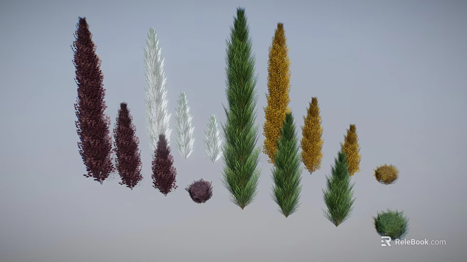 Colorful Decorative Plants With Various Heights Different Shapes And Multiple Colors 3d model 