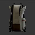 Beige Backpack With Front Pocket And Dark Brown Straps Front Back View