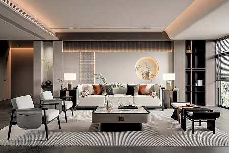 New Chinese Living Room Living Room Sofa Coffee Table 3d model