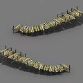 Simple Rustic Wooden Curved Plank Footbridge With Outdoor Support Structure Design 3d model