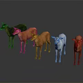 Group of Different Colored Deer Standing on Dark Surface with Reflections 3d model