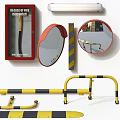 Essential Road Facilities With Convex Mirrors Warning Posts And Safety Railings