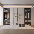 Modern Wardrobe Interior Design With Glass Doors Hanging Clothes And Potted Plant