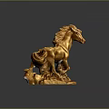 Exquisite Golden Horse Sculpture Carving With Artistic Details And Decorative Base Design