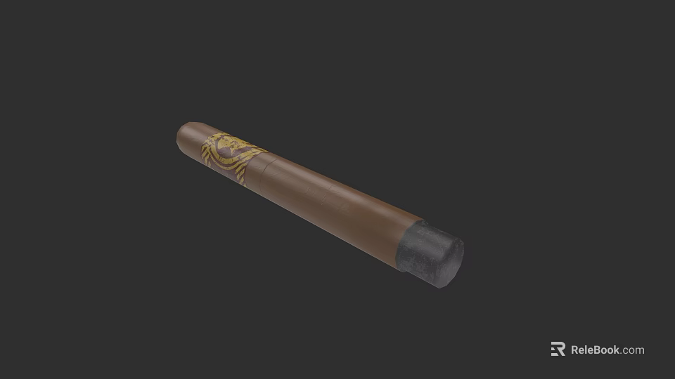 3D Rendered Detailed Brown Cigar With Golden Pattern And Black Tip 3d model 