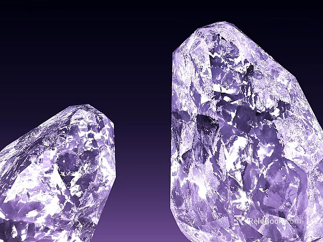 Elegant Crystal Jewelry Featuring Two Large Sparkling Crystals Set On Purple Background 3d model 