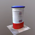 Traditional Postbox With Blue Lid White Body Red Base On Stone Pavement
