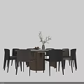 Modern Round Dining Table Set With Chairs Vase And Decorative Plants 3d model