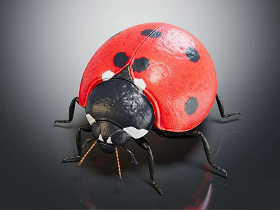 Detailed View Of Red Ladybug With Black Spots And Shiny Body 3d model