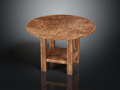 Stylish Round Wooden Table Design With Lower Shelf And Sturdy Legs For Home Furniture 3d model