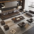 Modern Living Room Interior With Leather Sofa Coffee Table Set Armchairs And Ottoman