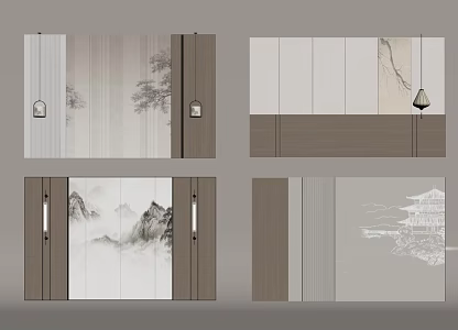 New Chinese background wall bedside background sofa background 3d model