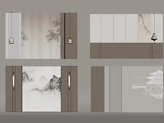 New Chinese background wall bedside background sofa background 3d model