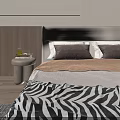 Modern Bedroom With Double Bed Zebra Print Blanket Pillows Gray Rug And Green Plant