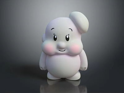 Cute White Chubby Game And Movie Character With Round Ears And Pink Cheeks 3d model