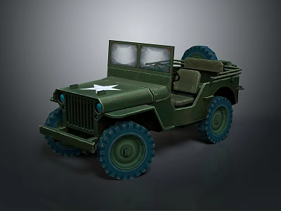 Green Vintage Military Utility Vehicle With Open Top Large Tires And Star Emblem 3d model