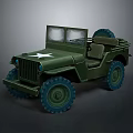 Green Vintage Military Utility Vehicle With Open Top Large Tires And Star Emblem
