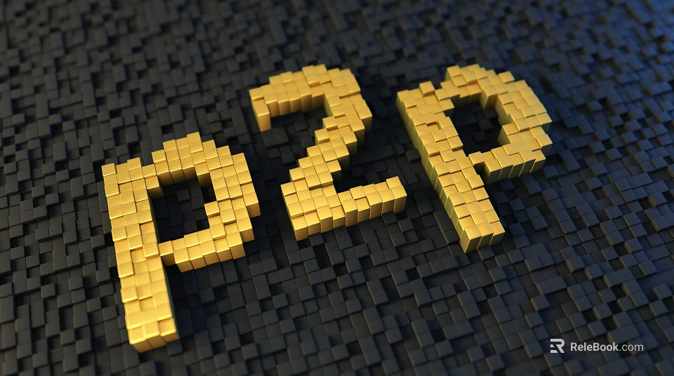 Dark Square Background Wall Featuring Golden P2P Letters Made Of Cubes 3d model 