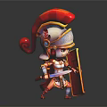 3D Cartoon Warrior Character With Red Gold Armor Helmet Sword And Shield