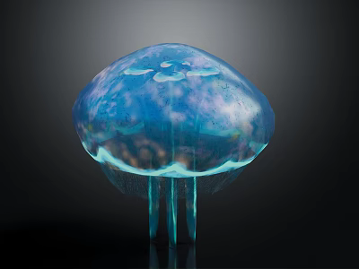 Stunning Vibrant Blue Transparent Jellyfish With Graceful Tentacles Against Black Background 3d model