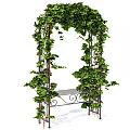 Lush Green Decorative Vines Covered Garden Archway With Metal Bench Underneath