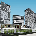 Modern Commercial Complex With Tall Buildings Central Atrium And Green Surroundings