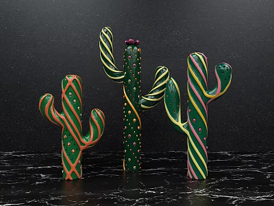 Colorful Striped Cactus Decorations for Window Display Visual Merchandising 3d model