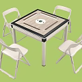 Square Wooden Table With Four White Chairs And Circular Center Pattern Simple Design 3d model