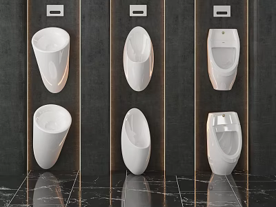 Sleek White Modern Urinals on Dark Bathroom Wall with Ceramic Design 3d model