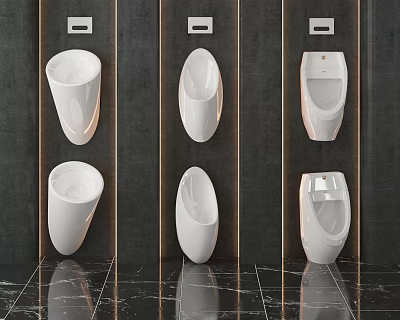 Sleek White Modern Urinals on Dark Bathroom Wall with Ceramic Design 3d model