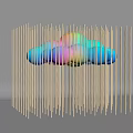 Illuminated Art Installation With Vertical Lighted Rods And Cloud Shaped Soft Pastel Center 3d model