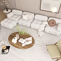 Modern Living Room With Cozy White L shaped Sofa And Round Wooden Coffee Table Set