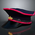 Dark Blue Hat With Red Trim Golden Crown And Leather Brim