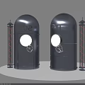 Modern Metallic Structures Featuring Round Windows Numbered 01 02 And Slender Pillars 3d model