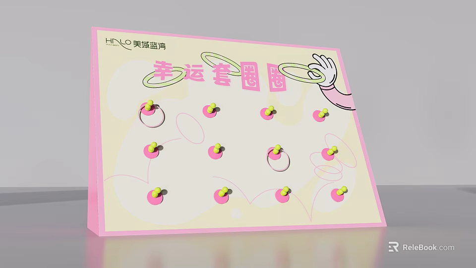 Interactive Area Lucky Ring Toss Game With Colorful Targets And Throwing Hoops 3d model 