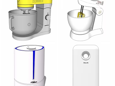 Essential Modern Kitchen Appliances With Yellow Stand Mixer White Blender And Food Processor 3d model