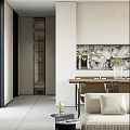 Modern Living And Dining Room Interior With Forest View Chandelier Sofa And Dining Table