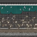 Elegant Chinese Green Background Wall With White Cranes Traditional Roof Tile Design And Golden Decorations