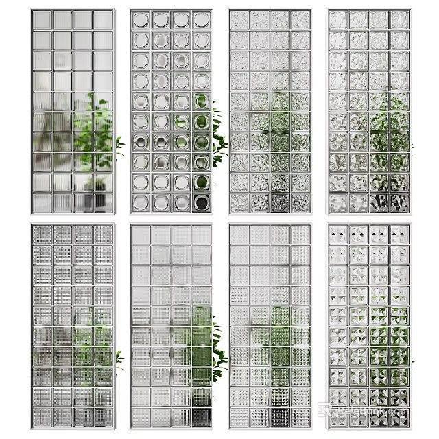 Modern Glass Partition Designs With Various Grid Patterns And Green Plants 3d model
