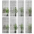Modern Glass Partition Designs With Various Grid Patterns And Green Plants 3d model