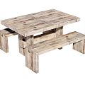 Rustic Solid Wood Dining Table and Bench Set with Natural Finish Design