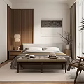 Modern Bedroom Interior Design With Wooden Accents Bed Bench And Wall Art