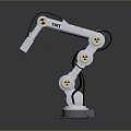 White Industrial Robotic Arm Featuring Yellow Warning Signs And Black Base 3d model