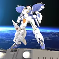 Blue And White Gundam Model In Standing Pose With Earth Space Background 3d model