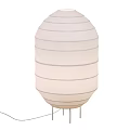Modern White Fabric Shade Floor Lamp With Horizontal Stripes And Metal Stand
