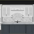 Elegant Modern Kitchen Interior With White Cabinets Gray Island And Marble Countertop
