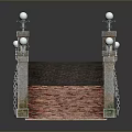 Classic Brick Bridge Design With White Lamp Posts Arched Openings And Railings