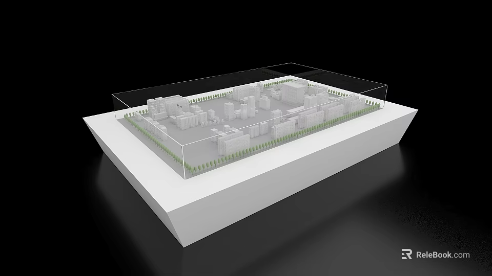Sand Table City Model with White Buildings Green Landscaping White Base and Transparent Cover 3d model 